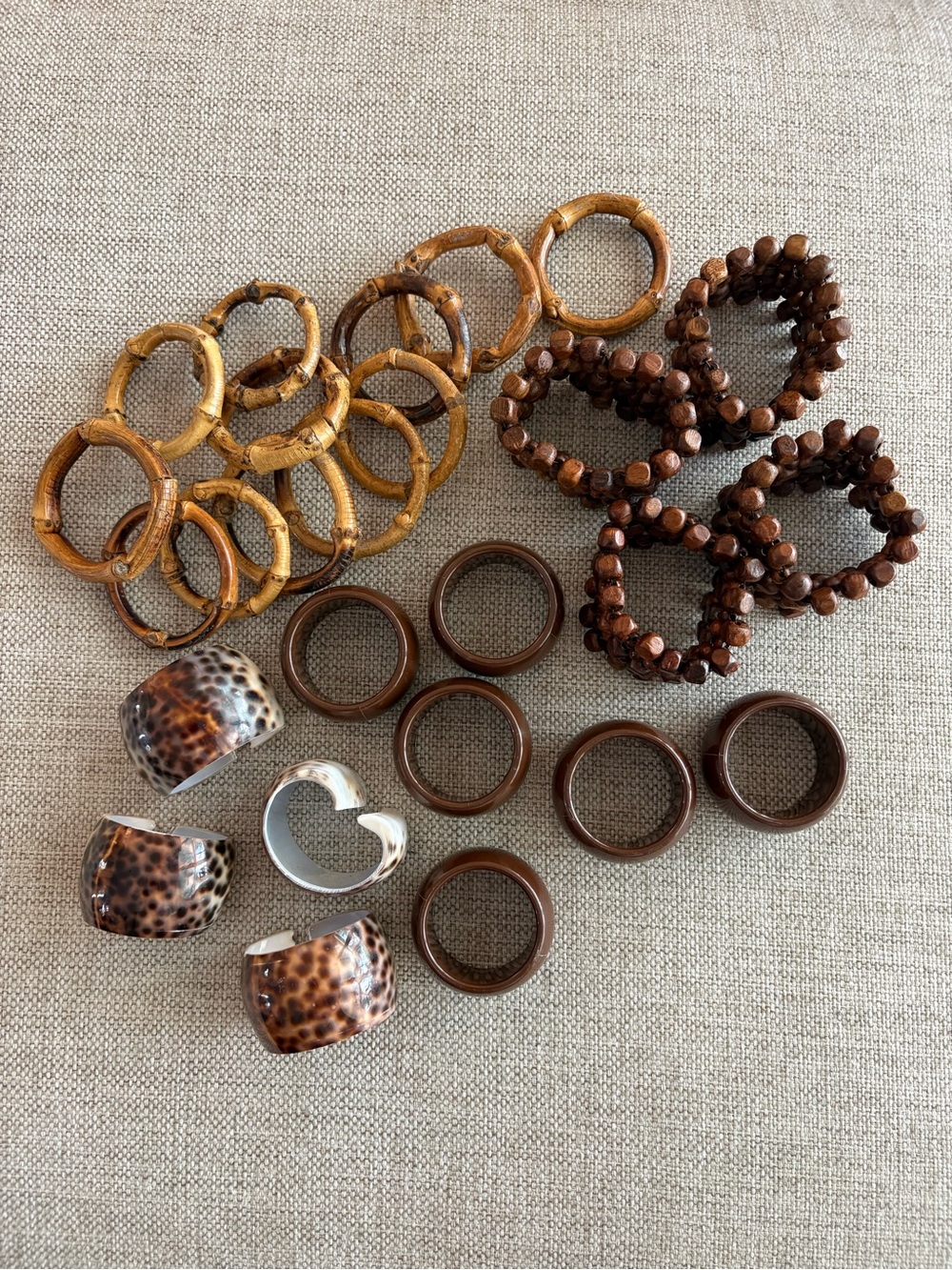 26 Coastal Napkin Rings Bundle Bamboo Shell Wood Bead Acrylic Mix Match Use